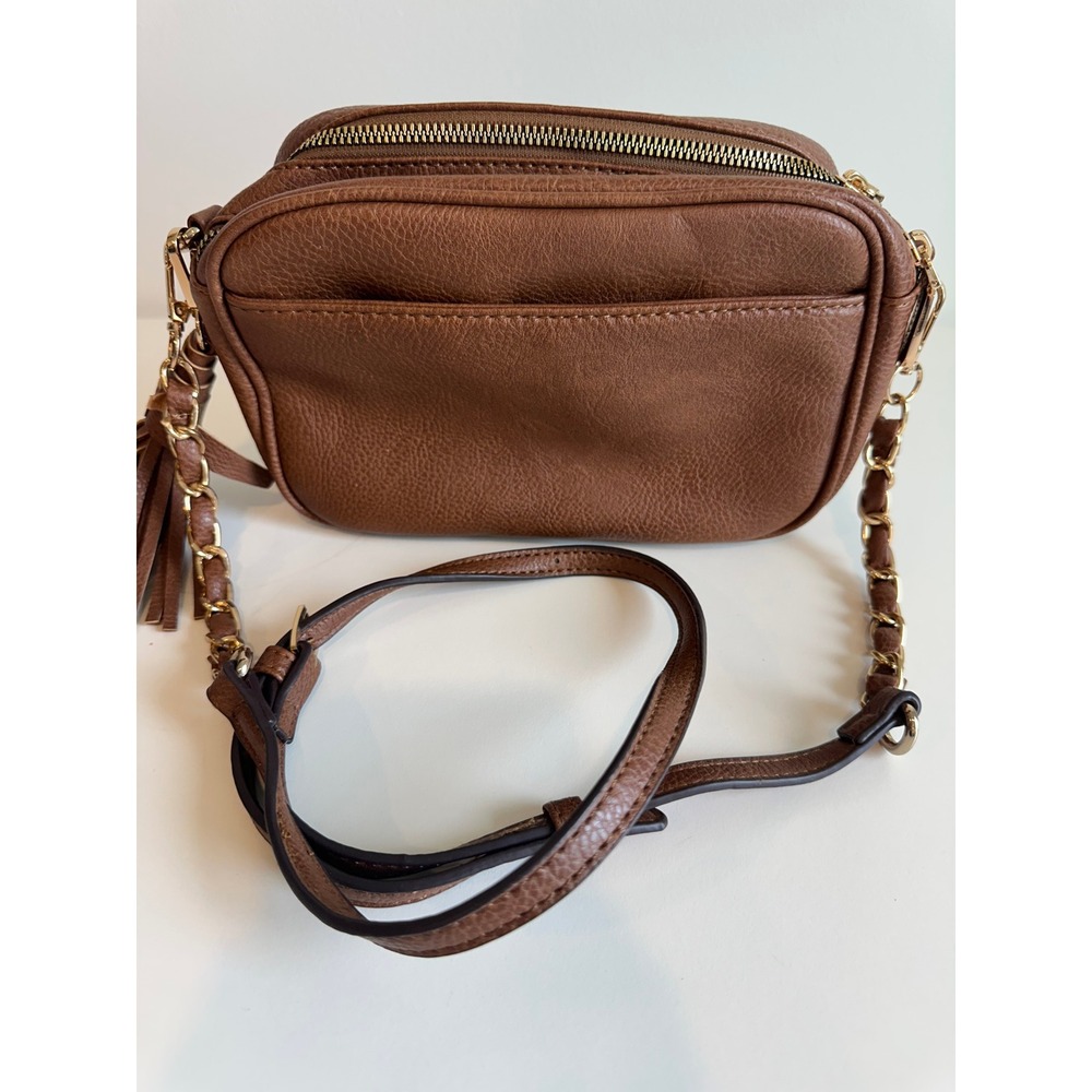 Gussaci Brown Pebbled Faux Leather Crossbody Camera Bag with Tassel Accent - Picture 6 of 10